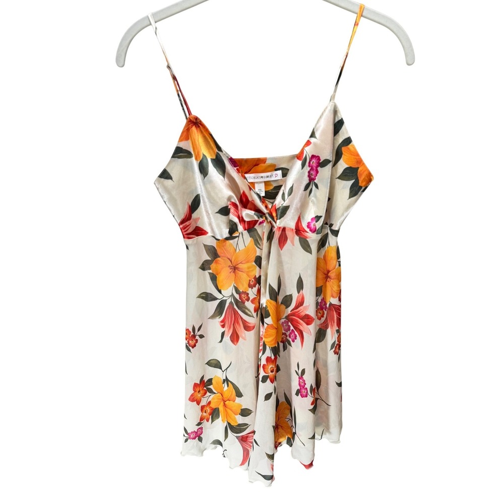 Victoria's Secret Satin‎ Chemise Nightgown S Sheer Floral Coquette Romantic Y2K